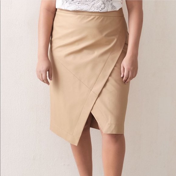 Addition Elle Women Tan High-Waist  Asymmetrica Faux-Wrap Skirt Plus Size 26 - Picture 1 of 7